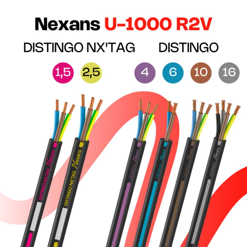 Câble rigide Nexans R2V Distingo Nx'Tag cuivre 3G1,5 mm² en couronne de 100 m – Image 2