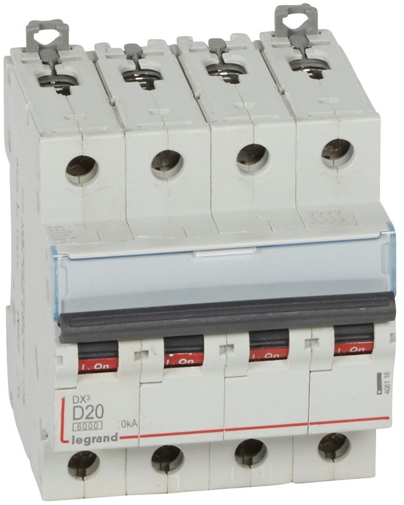 Disjoncteur DX³ 6000-vis/vis-4P-400V~-20A-10kA-courbe D-peigne HX³ trad 4P - 4M