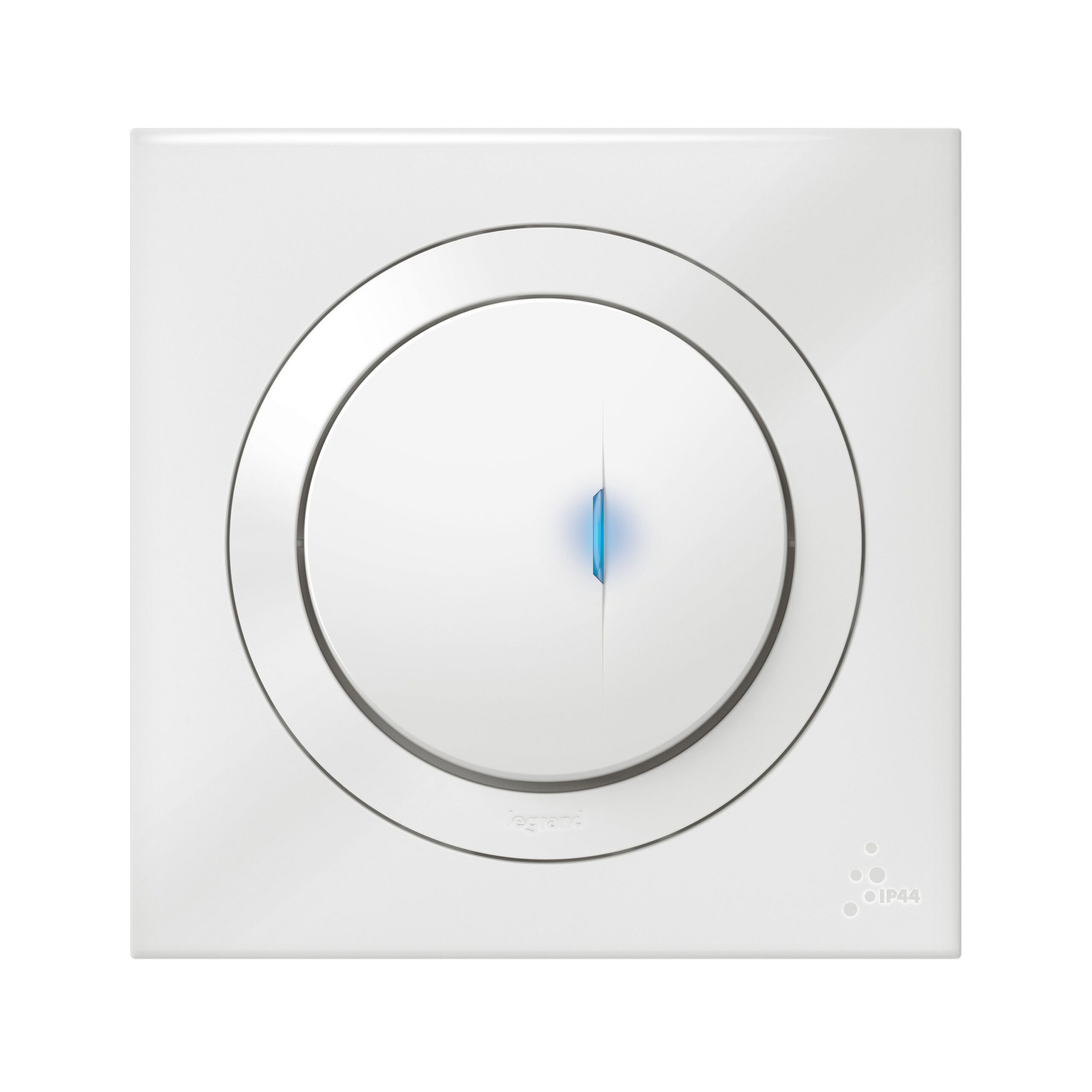 Poussoir simple lumineux dooxie IP44 6A 250V~ livré avec plaque carrée blanche – Image 3