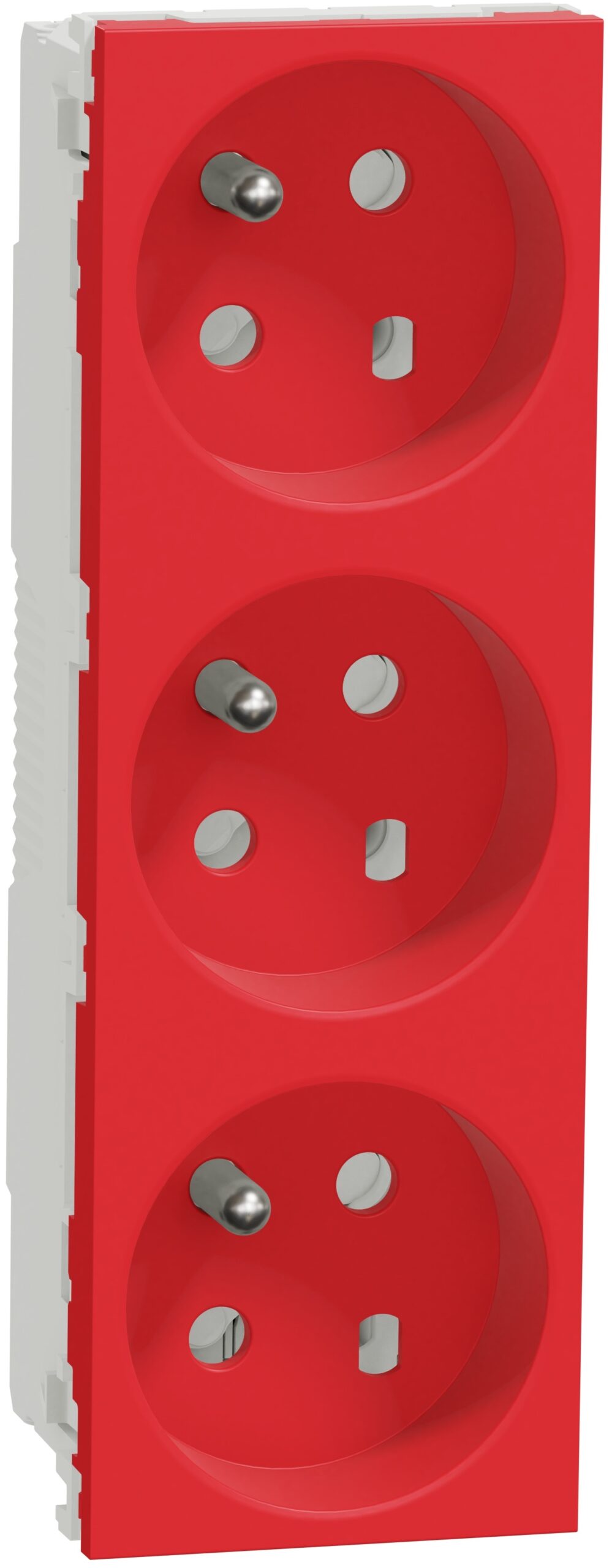 Unica - prise triple 2P+T - FR - 45° - goulotte - détrompage - Rouge - méca seul