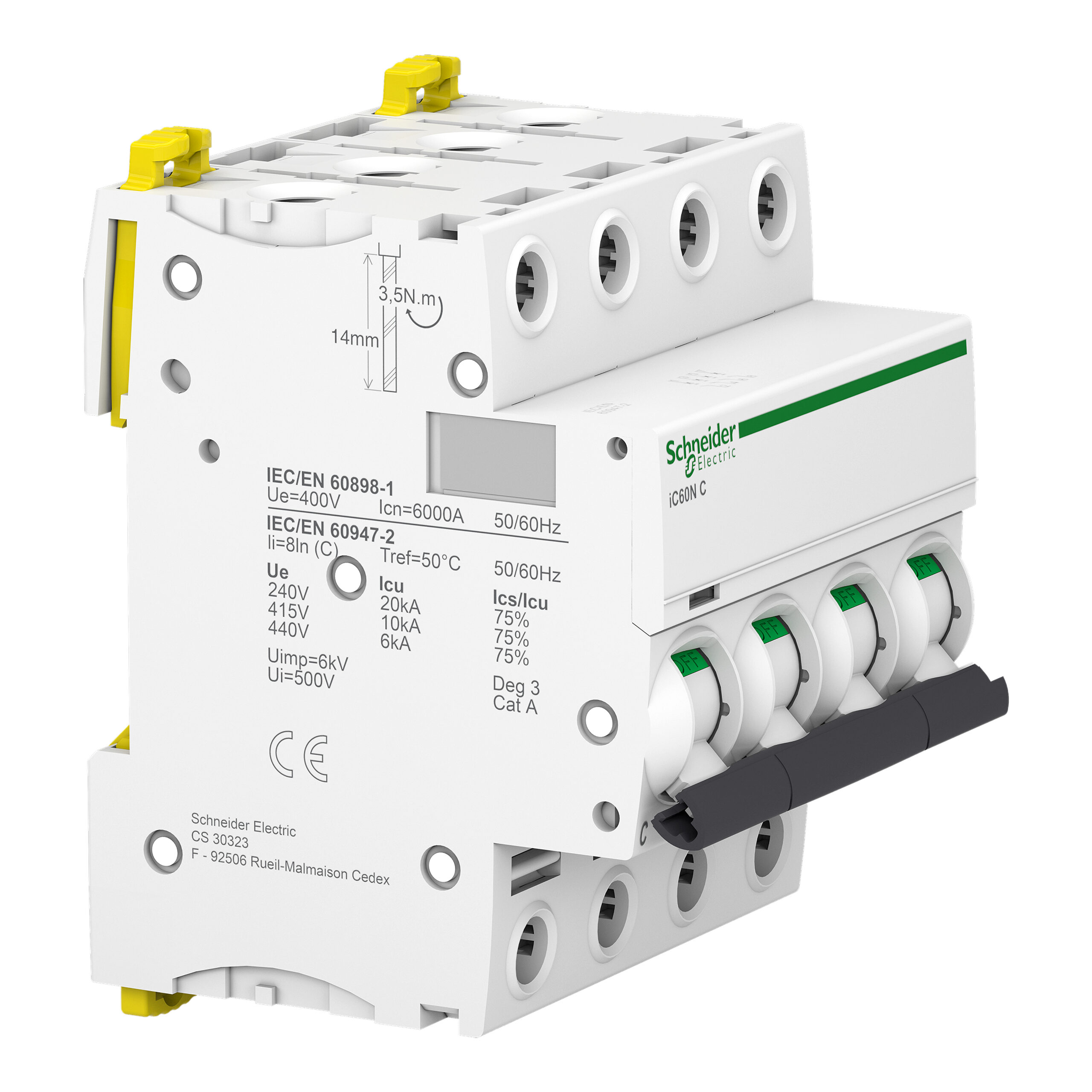 Acti9 iC60N - Disjoncteur - 4P - 63A - Courbe C - 400Vca - 6000A/10kA – Image 2