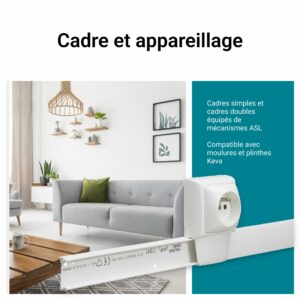 Moulure Keva 50mmx20mm - Fond+couvercle-2 compartiments-Longueur 2m-Blanc Artic