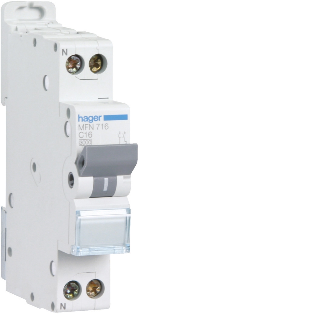 Disjoncteur Phase + Neutre 16A 3kA Courbe C bornes à vis 1 Module