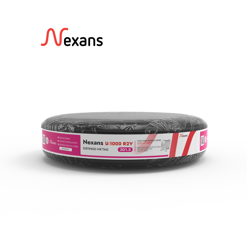 Câble rigide Nexans R2V Distingo Nx'Tag cuivre 3G1,5 mm² en couronne de 100 m – Image 7