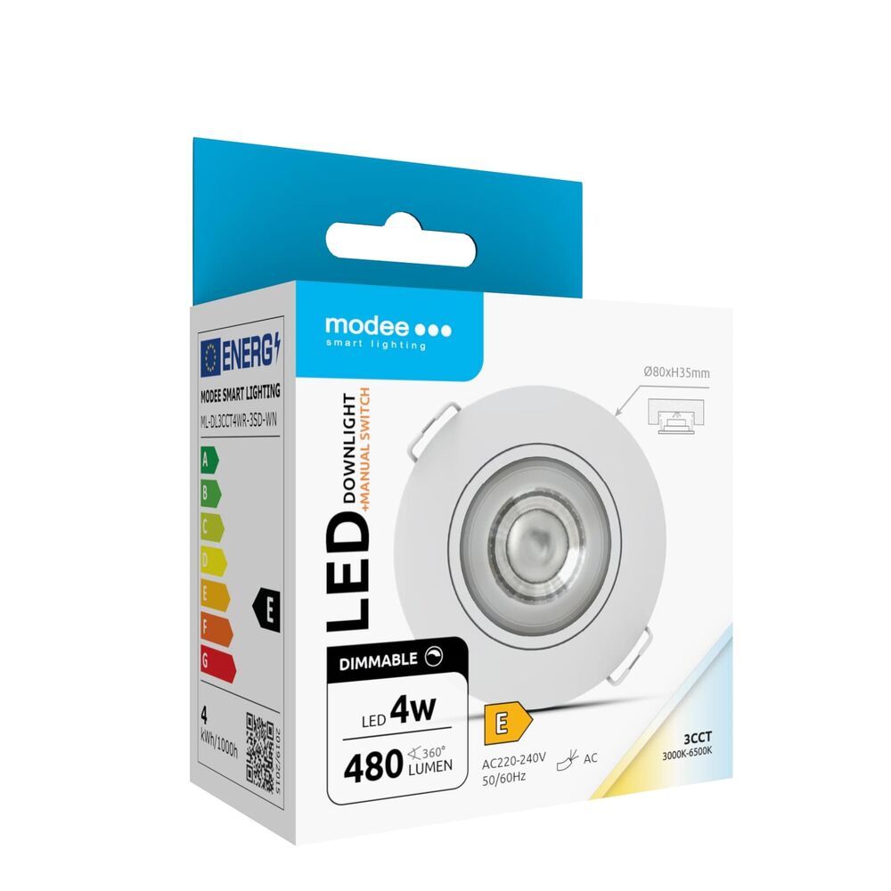 Modee Spot downlight LED orientable Rond 4W 3CCT IP44 D80xH32mm ROT (480 lumens) Blanc ERP – Image 2